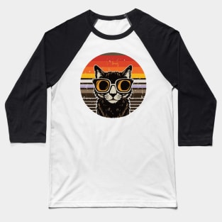 vintage brown a black cat in glasses, retro sunset Baseball T-Shirt